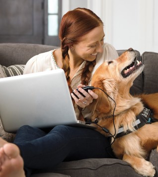 woman-updating-pump-computer-dog