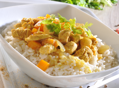Curry-Hühnchen mit Kokosmilch und Butternut-Kürbis