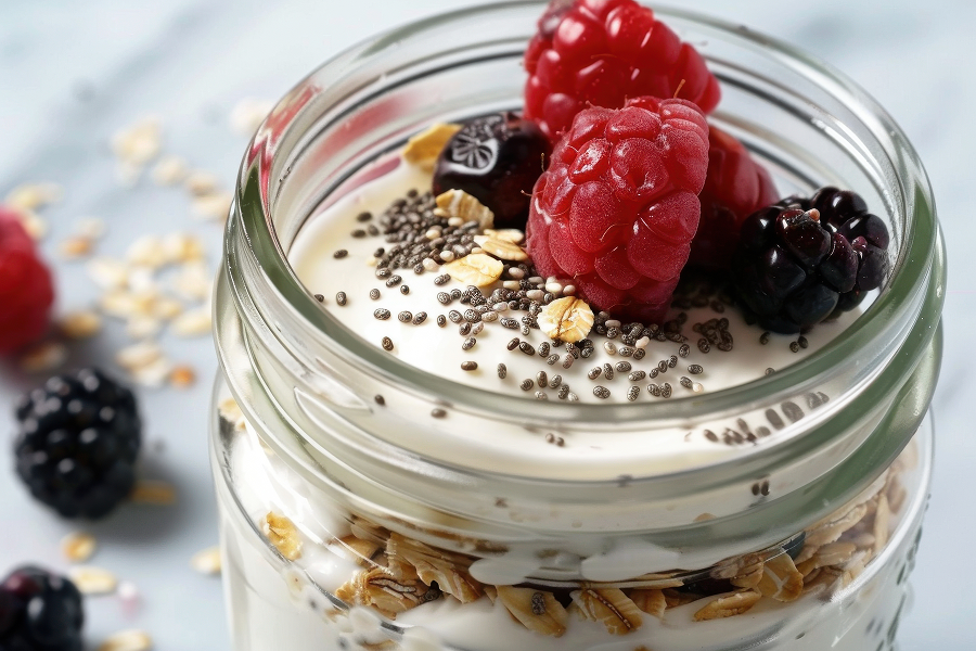 Proteinrik yoghurt med havregryn och nyttiga frön