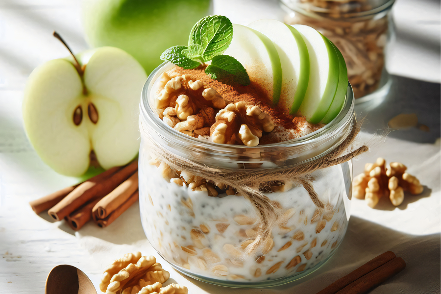 Overnight oats med grönt äpple och valnötter